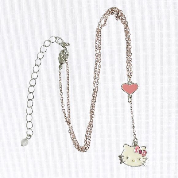 Hello Kitty Avon Necklace Pink Silver Tone Y Lariat Cat Pendant Heart Charm NRT - Picture 1 of 6